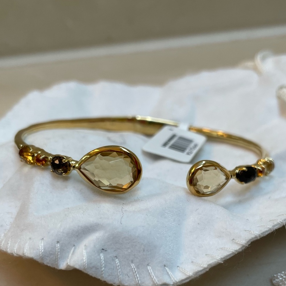 NWT Ippolita Rock Candy Citrine Smoky Quartz 18K Yellow Gold Cuff Bracelet small
